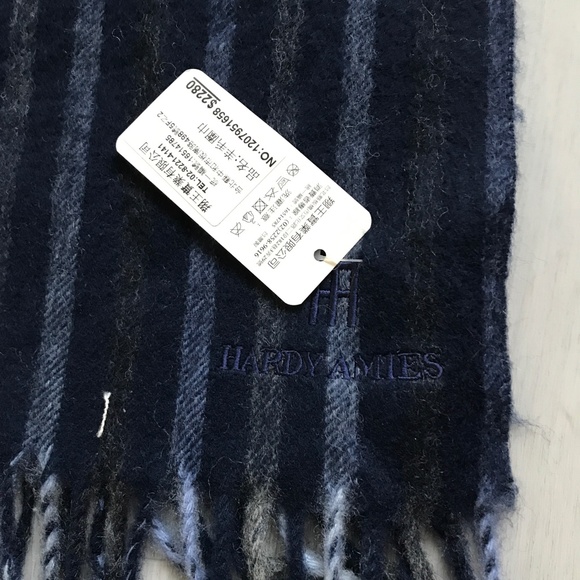 Hardy Amies Wool Blue Navy Stripe Scarf Fringe Scarf - Picture 4 of 9